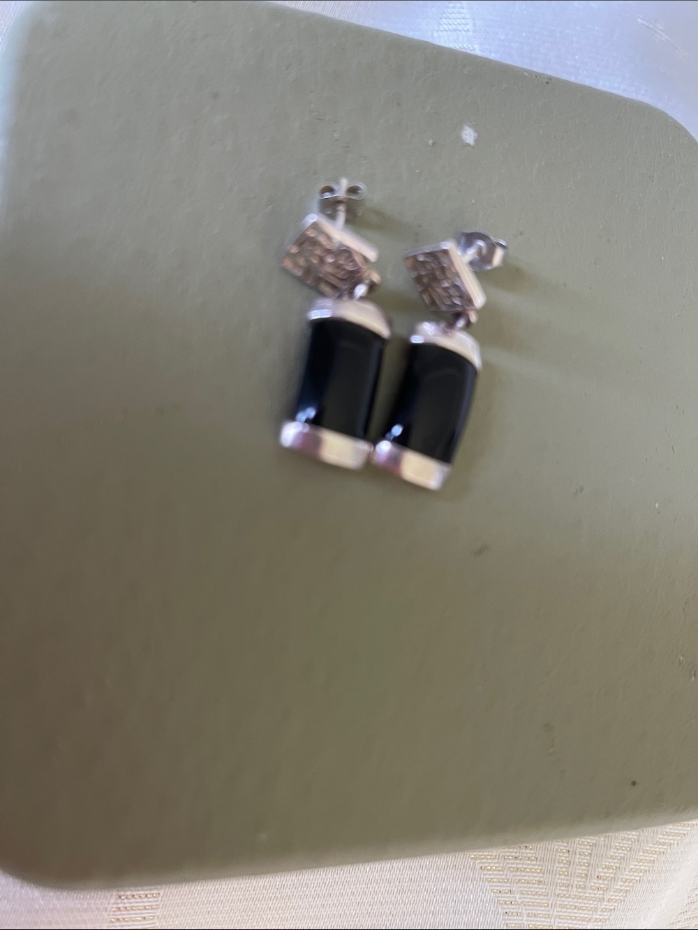 Elegant Black jade  Sterling Silver Drop Earrings
